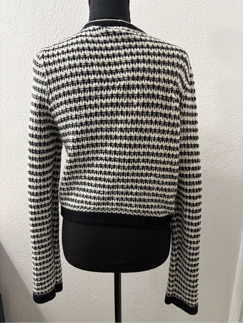 Black and White Tweed Button-Front Cardigan Sweater - Picture 2 of 5